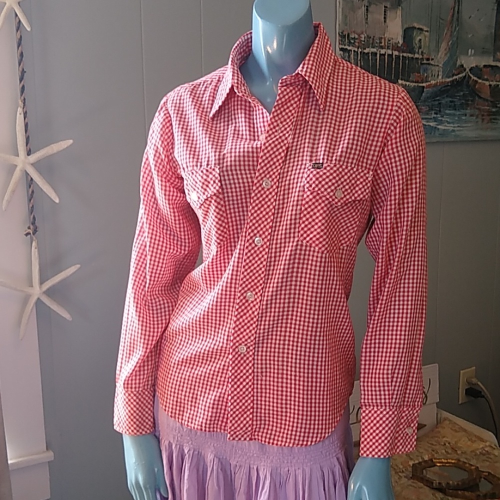 Vintage Cowgirl Lee Red+ White Gingham Button Down